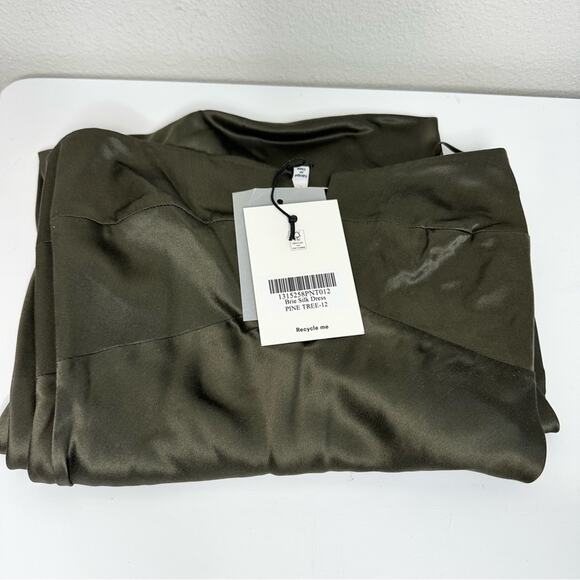 REFORMATION Brie Dark Green Silk Dress in Pine Tree Size 12 - Picture 4 of 4